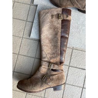 アグUGG ロングブーツ24 レアデザイン ブラウン レザー ジップ-