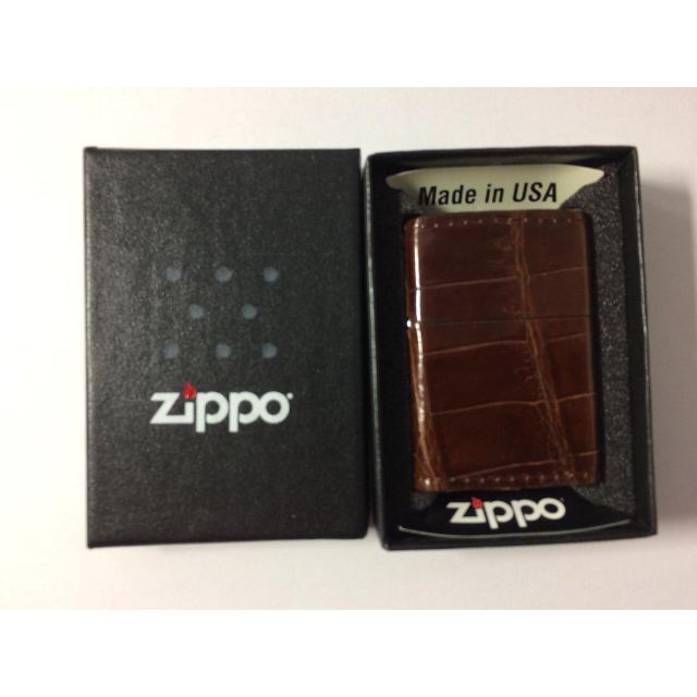 zippo ジッポー 本クロコダイル革巻き ブラウン 新品のサムネイル