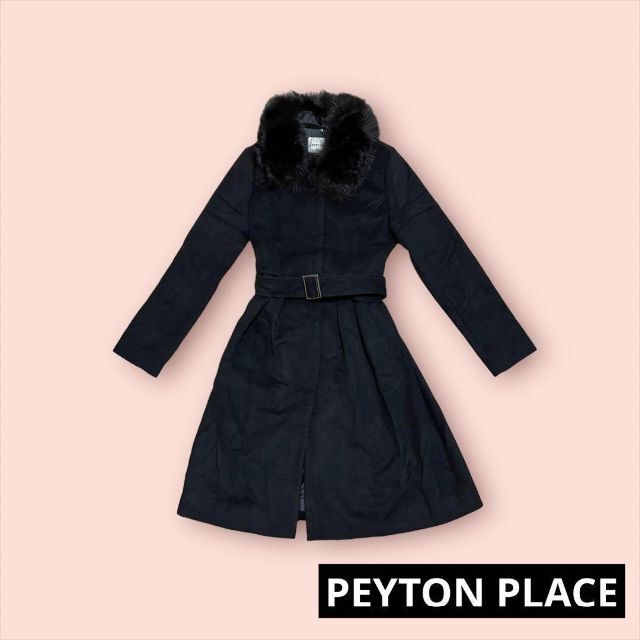 PEYTON PLACE　アンゴラ混紡ベルテッドコート　フォックスファー　黒　M