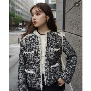 L'Or Fringe Tweed Jacket(ノーカラージャケット)