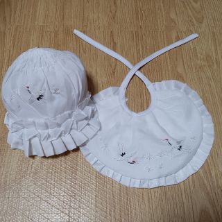 美品 お宮参り 帽子&スタイセット 白 よだれかけ 着物男の子 着(お宮参り用品)