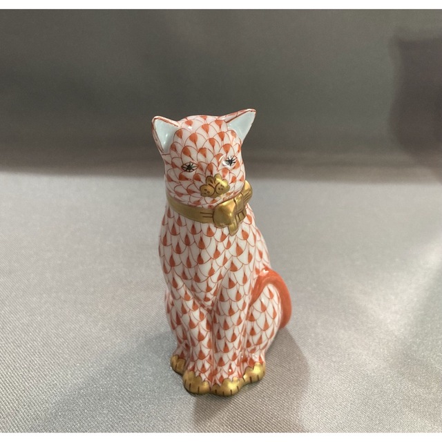 メール便送料無料05 希少ヘレンド 美品フギュリン ピンクの猫 置き物