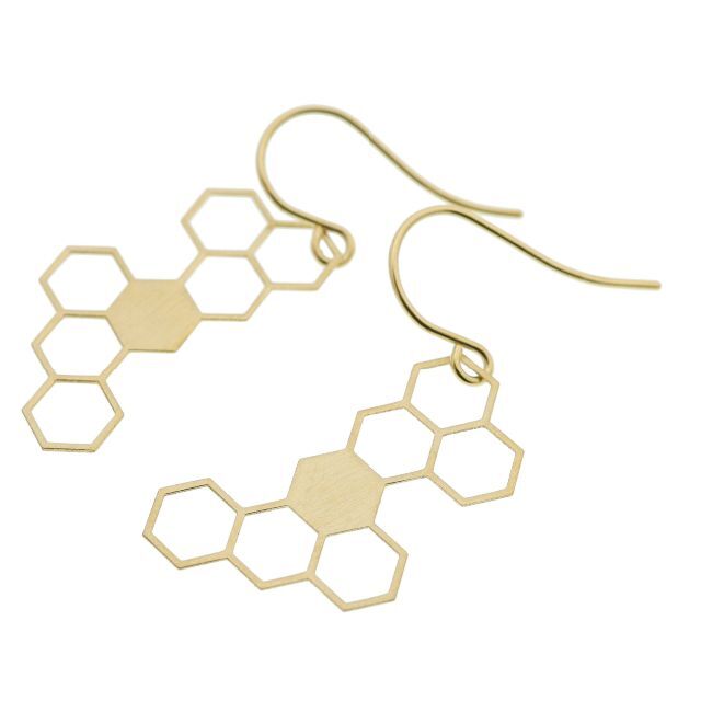 ハニカムデザインのシンプルフックピアス K18YG アクセサリー ピアス