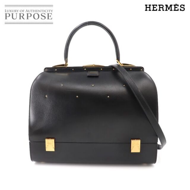 Hermes - 未使用 展示品 エルメス HERMES スティール 2way ハンド ショルダー バッグ ボックスカーフ ブラック ゴールド 金具 VLP 90145525