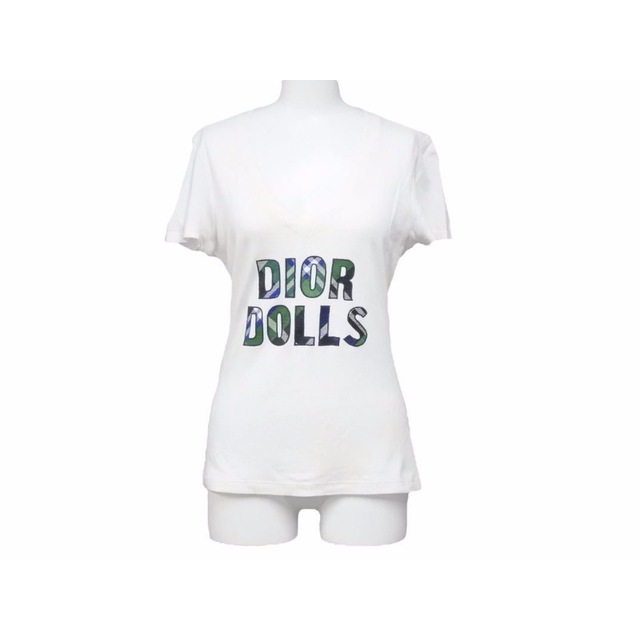 代引き手数料無料 コットン ホワイト DOLLS DIOR チェック柄 Vネック
