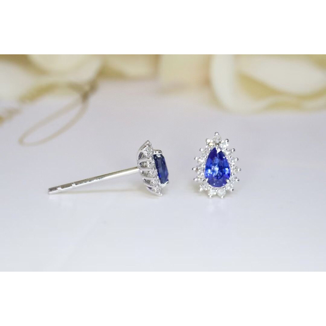 多様な 天然 ロイヤル ブルーサファイア ダイヤ ピアス0.61ct k18 f