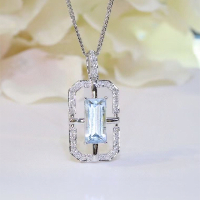 ネット限定】 天然アクアマリン ダイヤ f k18 ペンダントトップ1.48ct