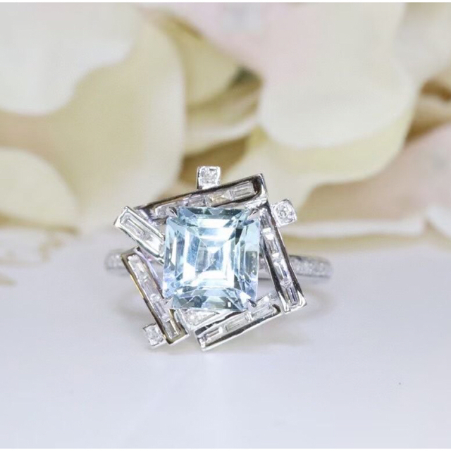 国内外の人気! 天然アクアマリン f k18 リング2.17ct ダイヤ リング