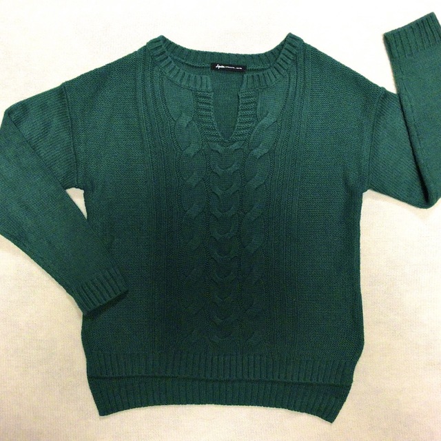 LIPSTAR(リップスター)のリップスター LIPSTAR ニット グリーン 緑 キーネック ケーブル編み M レディースのトップス(ニット/セーター)の商品写真