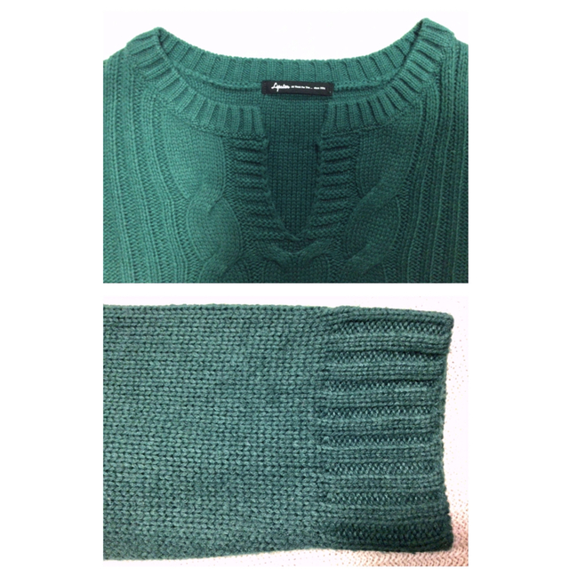 LIPSTAR(リップスター)のリップスター LIPSTAR ニット グリーン 緑 キーネック ケーブル編み M レディースのトップス(ニット/セーター)の商品写真