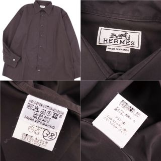 美品 エルメス HERMES シャツ 21AW ロングスリーブ 長袖 セリエボタン 無地 コットン ナイロン トップス メンズ 16/41(L相当) ブルーグレー