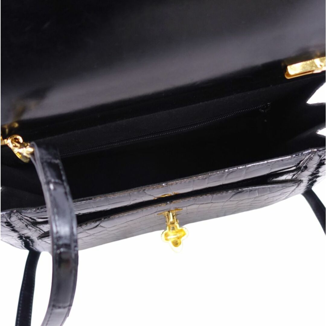 美品 クロコダイル CROCODILE バッグ 2way ハンドバッグ ショルダーバッグ シャイニークロコ ワニ革 カバン 鞄 レディース ブラック レディースのバッグ(ハンドバッグ)の商品写真