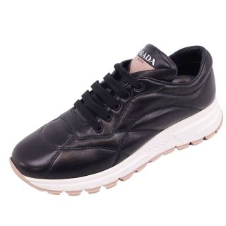 プラダ(PRADA)のプラダ PRADA スニーカー ローカット カーフレザー シューズ 靴 レディース 36 1/2(23.5cm相当) ブラック(スニーカー)