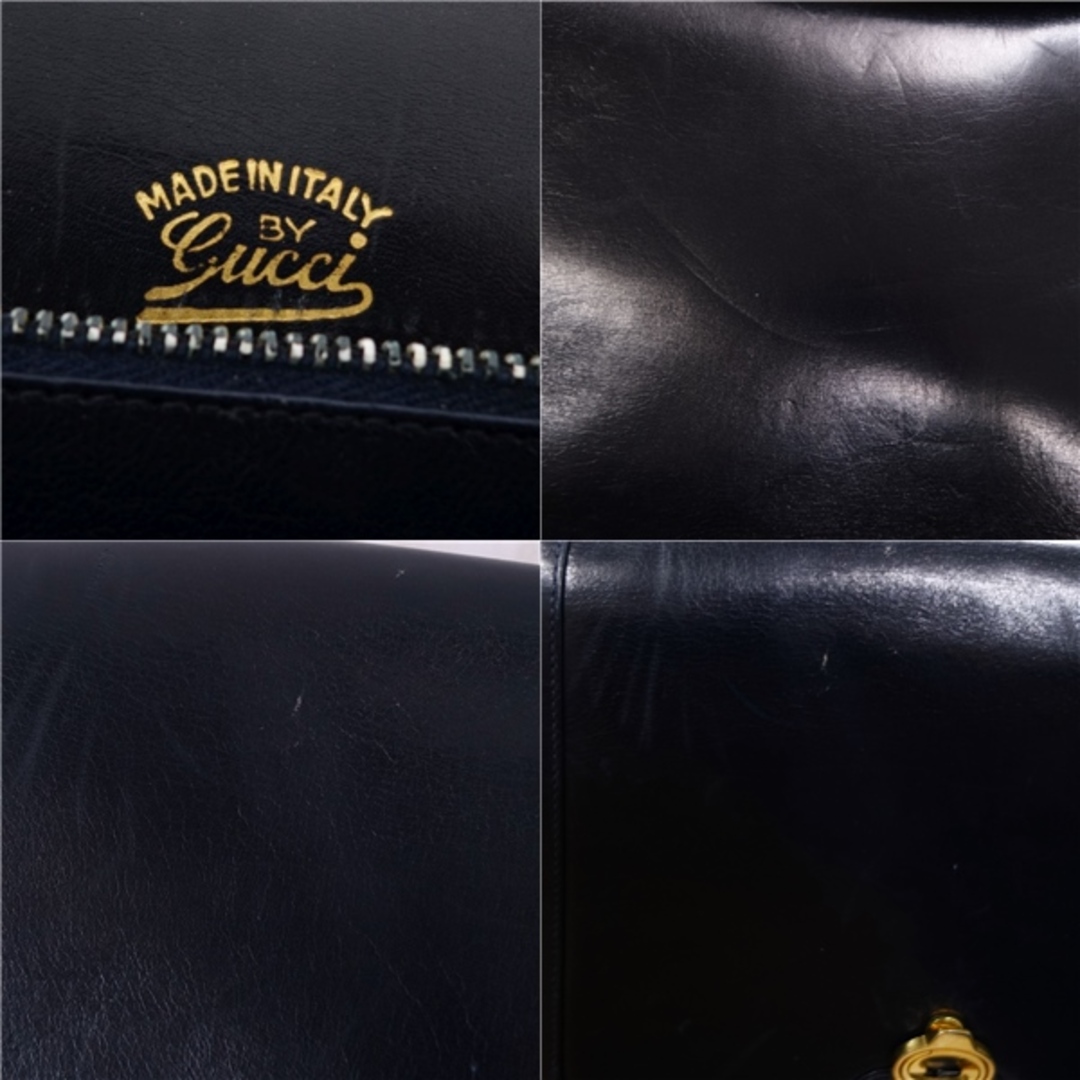 Vintage グッチ GUCCI バッグ ショルダーバッグ ゴールド金具 カーフレザー カバン 鞄 レディース イタリア製 ネイビー
