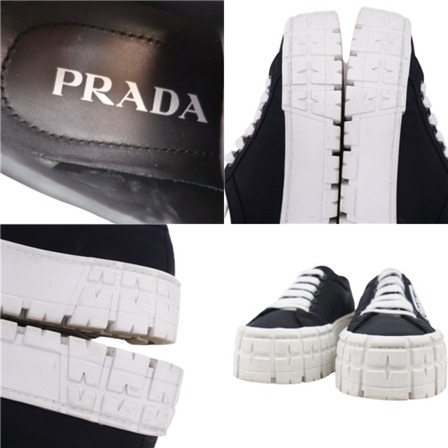 プラダ PRADA スニーカー ダブルホイール 三角ロゴ ナイロン ローカット シューズ レディース プラットフォーム 靴 35(22cm相当)  ブラック