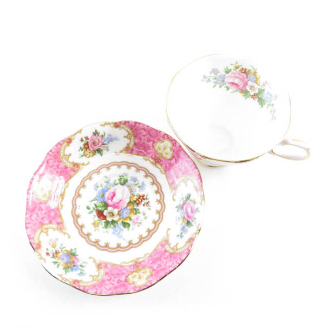 ROYAL ALBERT(ロイヤルアルバート)の美品 ROYAL ALBERT ロイヤルアルバート Lady Carlyle レディカーライル ティーカップ＆ソーサー 2客 ペア SY5085G  インテリア/住まい/日用品のキッチン/食器(グラス/カップ)の商品写真