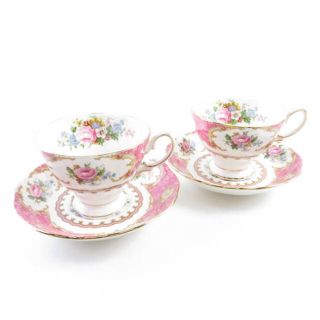 ロイヤルアルバート(ROYAL ALBERT)の美品 ROYAL ALBERT ロイヤルアルバート Lady Carlyle レディカーライル ティーカップ＆ソーサー 2客 ペア SY5085G (グラス/カップ)