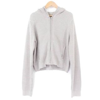 フォクシー(FOXEY)の美品 FOXEY フォクシー 38676 Knit Parka Hoodie Fan ニットパーカー 1点 グレー コットン、シルク他 フーディファン ダブルジップ トップス レディース AU1133A52 (パーカー)