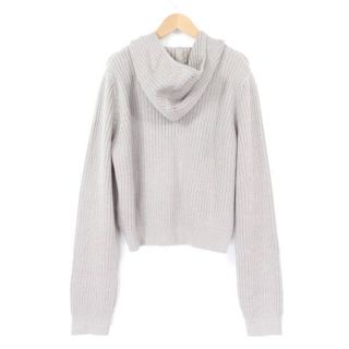 美品 FOXEY フォクシー 38676 Knit Parka Hoodie Fan ニットパーカー 1点 グレー コットン、シルク他 フーディファン ダブルジップ トップス レディース AU1133A52