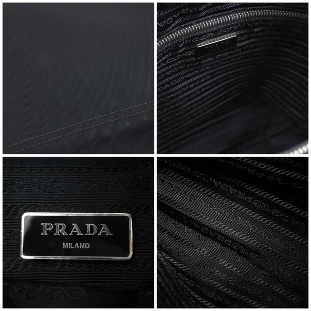 PRADA プラダ ショルダーバッグ ブラック 斜め掛け 三角ロゴプレート ナイロン レザー シルバー金具 中古 42709 正規品