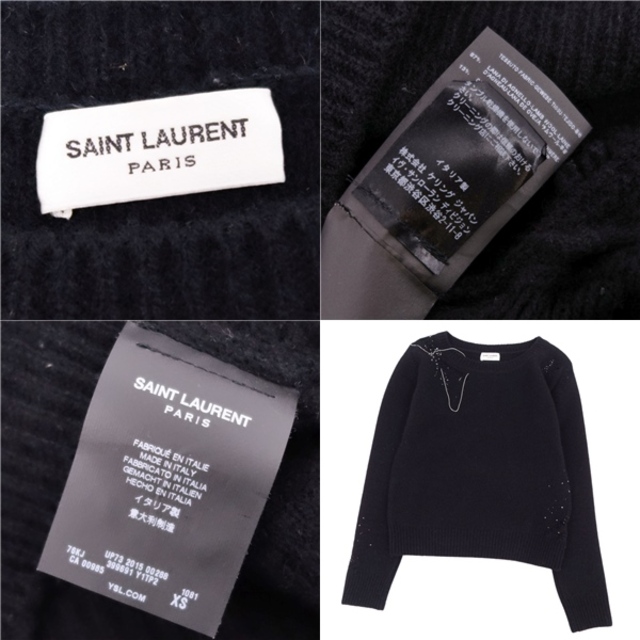 Saint Laurent(サンローラン)の美品 サンローラン パリ SAINT LAURENT PARIS ニット セーター ロングスリーブ ビジュー ウール カシミヤ トップス レディース XS ブラック レディースのトップス(ニット/セーター)の商品写真