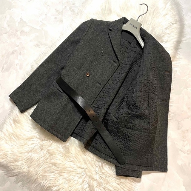 本物 美品 PRADA プラダ Wボタン レザーベルト付き ジャケット P
