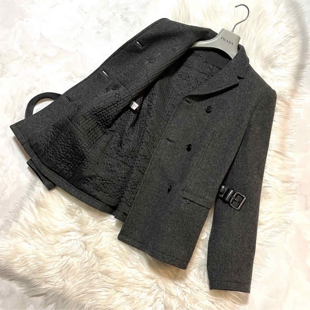 本物 美品 PRADA プラダ Wボタン レザーベルト付き ジャケット P