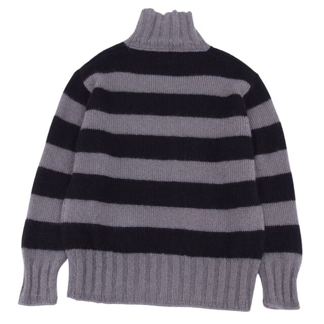 美品 フェンディ FENDI ニット 2021AW モヘア ウール タートルネック セーター メンズ ボーダー トップス 52(LL相当) グレー/ブラック