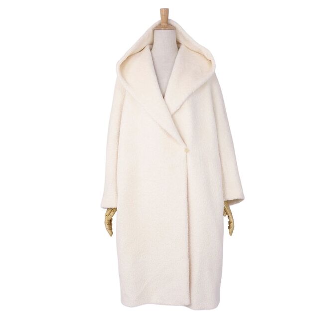 美品 マックスマーラ Max Mara STUDIO コート アルパカ ウール フード付き オーバーサイズ レディース アウター IJ40 USA6 FB38(M相当) ホワイト