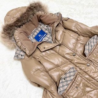 【美品】バーバリーブルーレーベル ダウンコート ノバチェック 茶 38 ファー