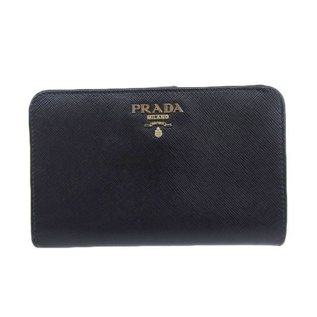 PRADA プラダ サフィアーノ レザー コンパクトジップ 二つ折り財布 ブラック SAFFIANO gy