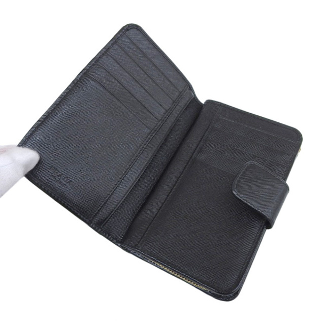 PRADA プラダ サフィアーノ レザー コンパクトジップ 二つ折り財布 ブラック SAFFIANO gy