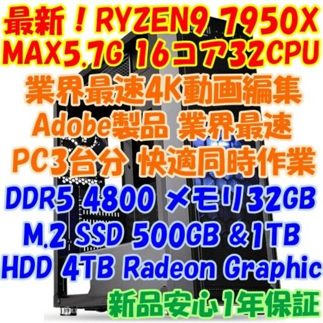 最新！RYZEN9 7950X CPUパソコン 3台分のPC性能 最強マルチ