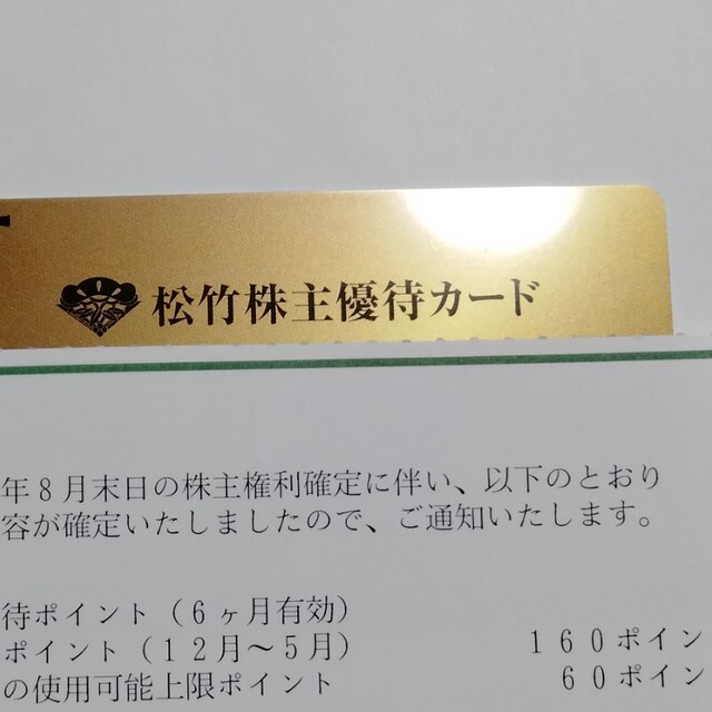 松竹 160P 株主優待 返却不要 施設利用券 施設利用券 ...