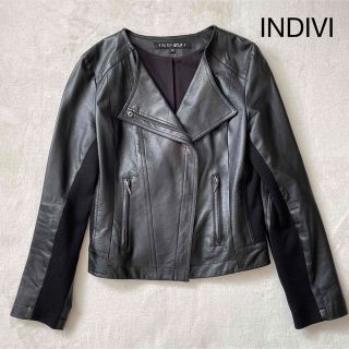 インディヴィ(INDIVI)のインディヴィ　ライダースジャケット　ノーカラー　レザー(ライダースジャケット)