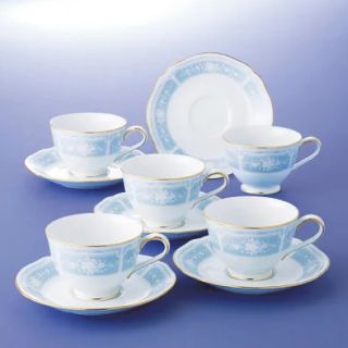 ノリタケ(Noritake)のノリタケ　レースウッドゴールド　カップandソーサー　５客セット(グラス/カップ)