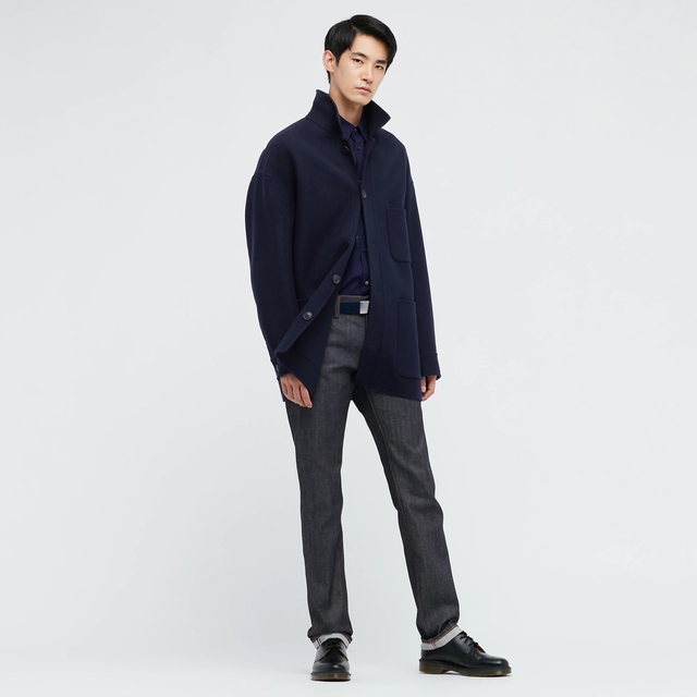 UNIQLO(ユニクロ)のUNIQLO+JウールブレンドオーバーサイズシャツジャケットSネイビー新品 メンズのジャケット/アウター(チェスターコート)の商品写真