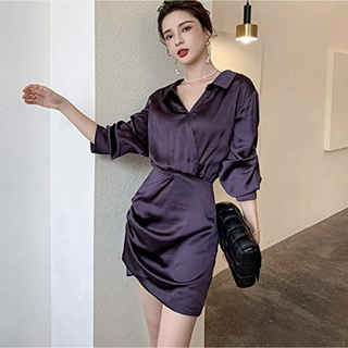 【本日限定セール】andyジャンル♡韓国ファッションサテンキャバドレス 紫(ナイトドレス)