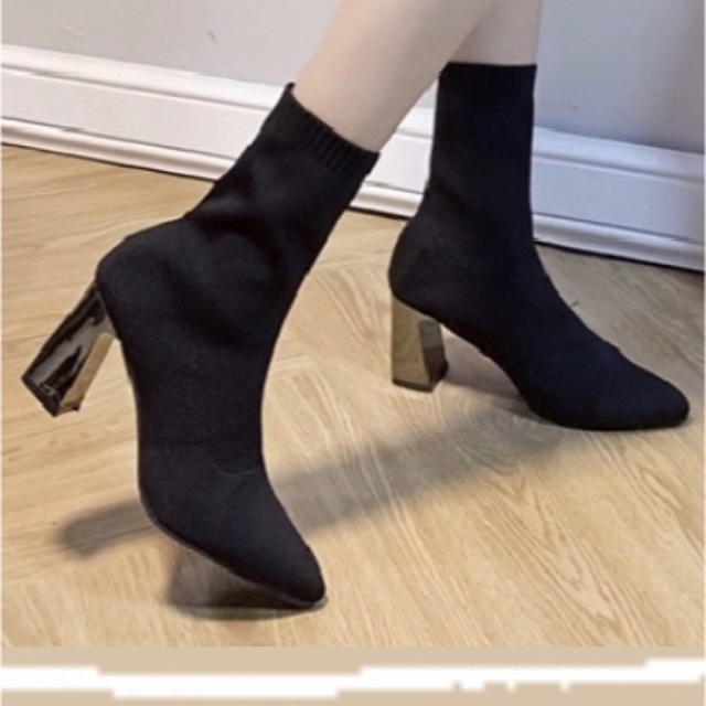 新品 ♡ ソックスブーツ ブラック ショートブーツ ハイヒール 可愛い 24.5 レディースの靴/シューズ(ブーティ)の商品写真