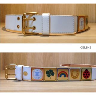 セリーヌ(celine)の本物 CELINE セリーヌ ベルト ゴールド 馬蹄 ホワイト(ベルト)