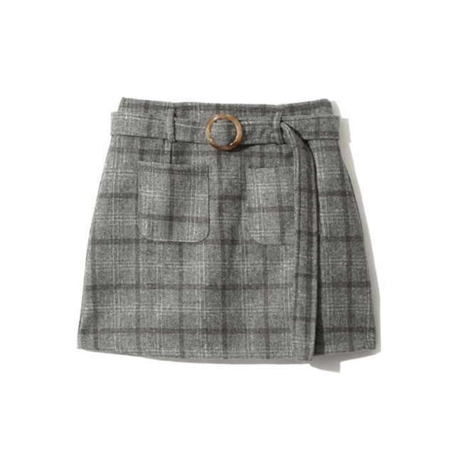 GRL(グレイル)の値下げ♡GRL ベルト付きチェック台形スカート グレー 人気 韓国 秋SALE レディースのスカート(ミニスカート)の商品写真