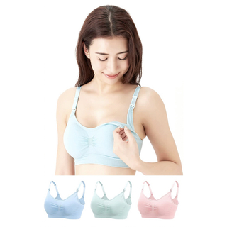 【新品】授乳ブラ3枚セット［M、ライトブルー＋ピンク＋ライトグリーン］(マタニティ下着)