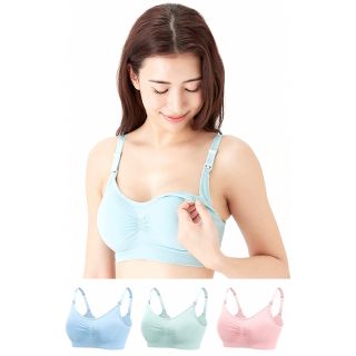 【新品】授乳ブラ3枚セット［XXL、ライトブルー＋ピンク＋ライトグリーン］(マタニティ下着)