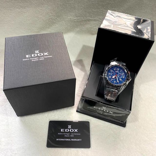 低価格 EDOX エドックス新品 Chronorally S クロノラリー 黒×青 econet.bi