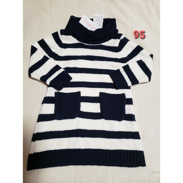 新品 ベビー 女の子 95 ワンピース 長袖 ボーダー ニットワンピース ニット キッズ/ベビー/マタニティのキッズ服女の子用(90cm~)(ワンピース)の商品写真