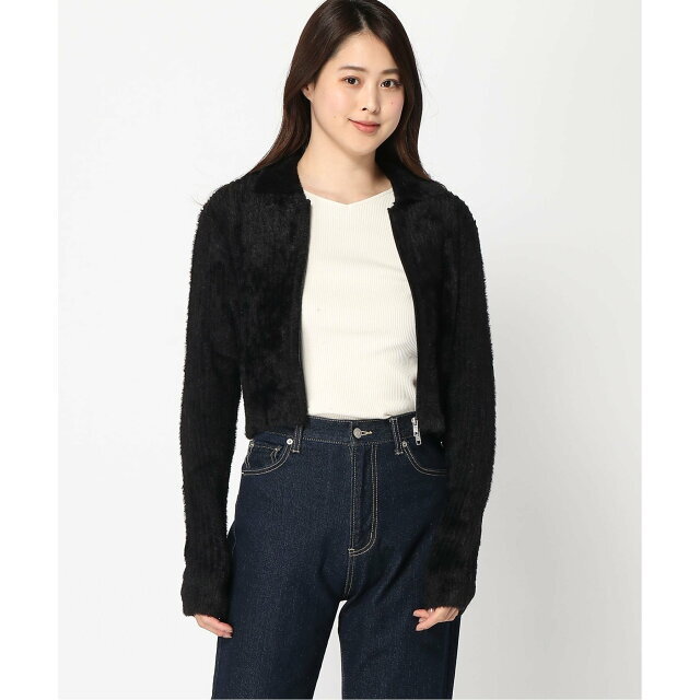 GUESS(ゲス)の【ブラック(JBLK)】(W)Fuzzy Zip-Up Sweater レディースのトップス(ニット/セーター)の商品写真