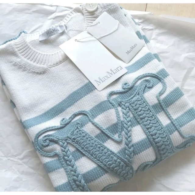 MAX MARA M刺繍マコ コットン コルドネット 厚地ボーダーニット