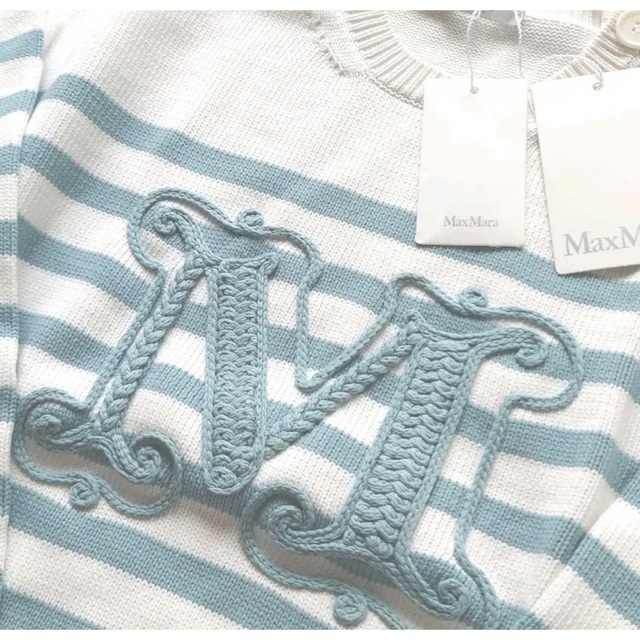 MAX MARA M刺繍マコ コットン コルドネット 厚地ボーダーニット