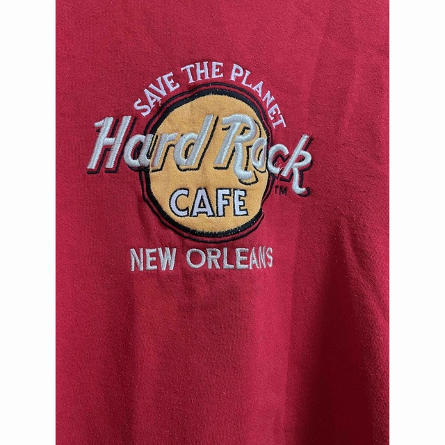 Hard Rock CAFE(ハードロックカフェ)のハードロックカフェ 刺繍　ロゴ スウェット　ビンテージ 古着 赤 オーバーサイズ レディースのトップス(トレーナー/スウェット)の商品写真