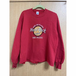 ハードロックカフェ(Hard Rock CAFE)のハードロックカフェ 刺繍　ロゴ スウェット　ビンテージ 古着 赤 オーバーサイズ(トレーナー/スウェット)